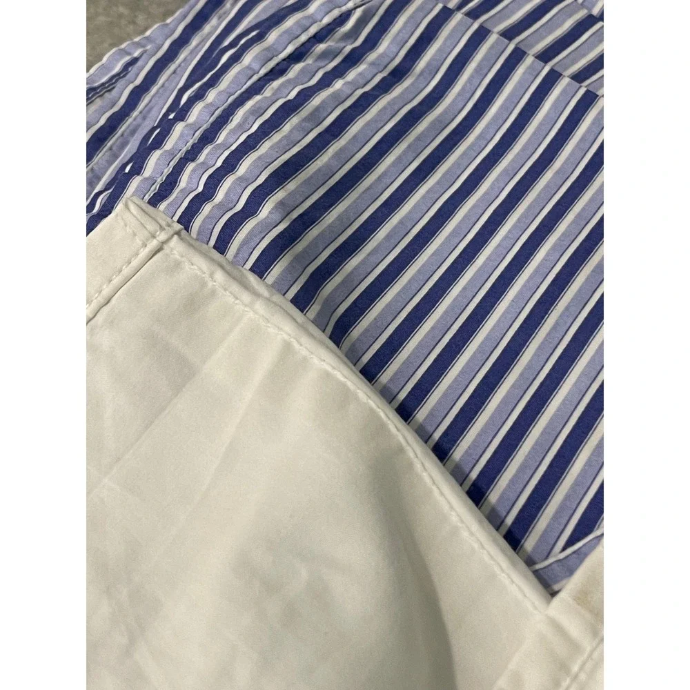 2 Ralph Lauren Flat Sheets Size Twin Putney Blue White Striped Cotton Bedding